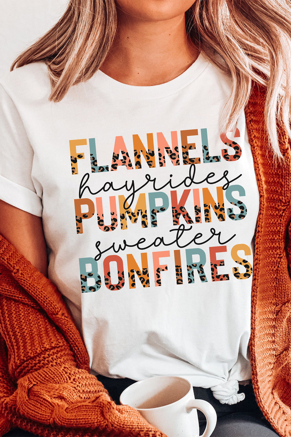 White FLANNELS PUMPKINS BONFIRES Chic Letter Graphic Tee