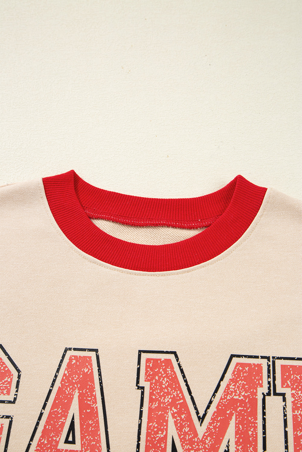 Oatmeal GAME DAY Letter Contrast Trim Baggy Sweatshirt