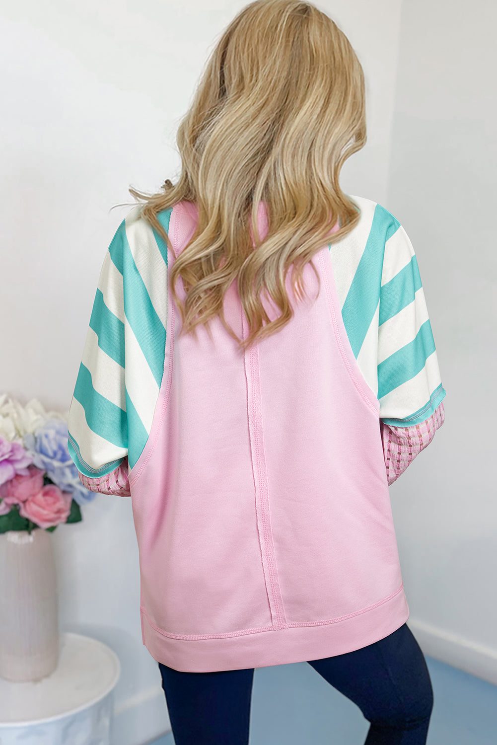 Bonbon Striped Colorblock Patchwork Raglan Sleeve Top