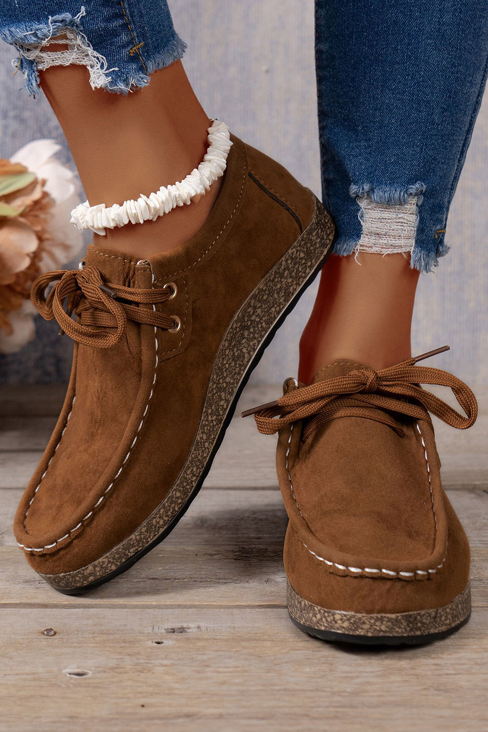 Coffee Lace Up Casual Shoes