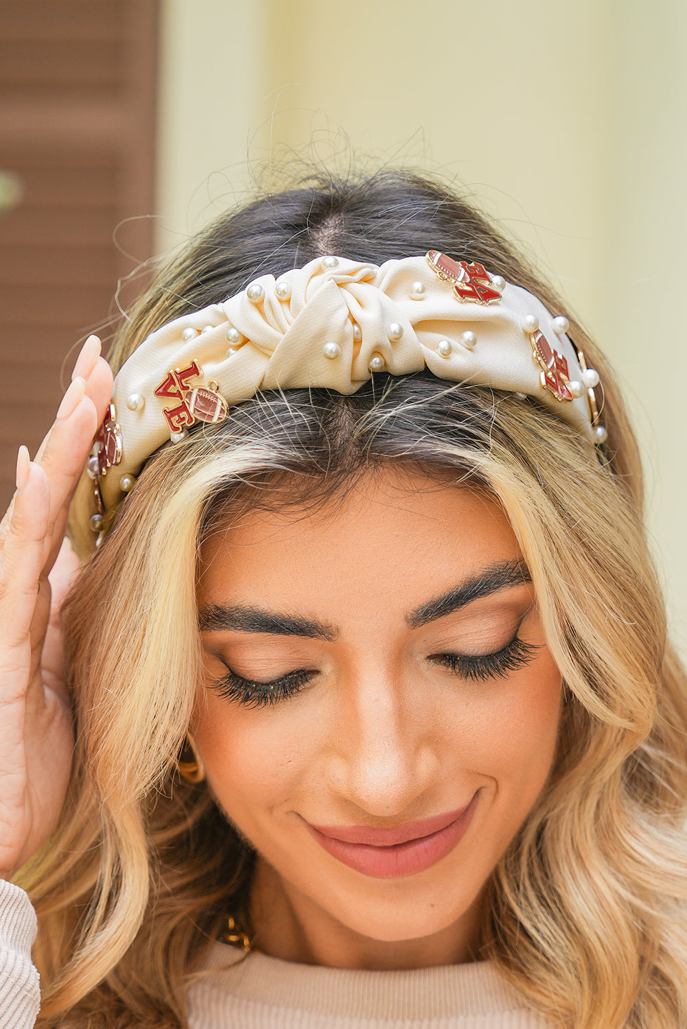 White Game Day Love Pearl Headband