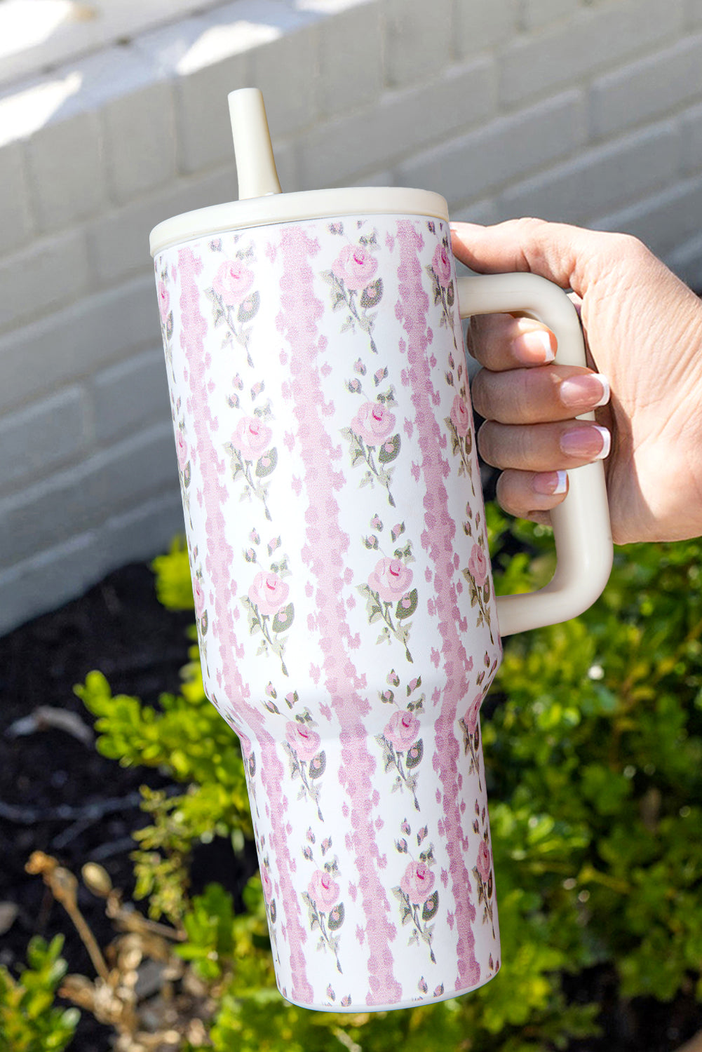 Light Pink Floral Print Stainless Steel Tumbler