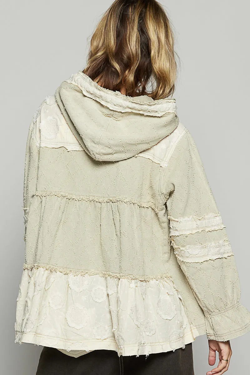 Raw Hem Color Block Hooded Jacket