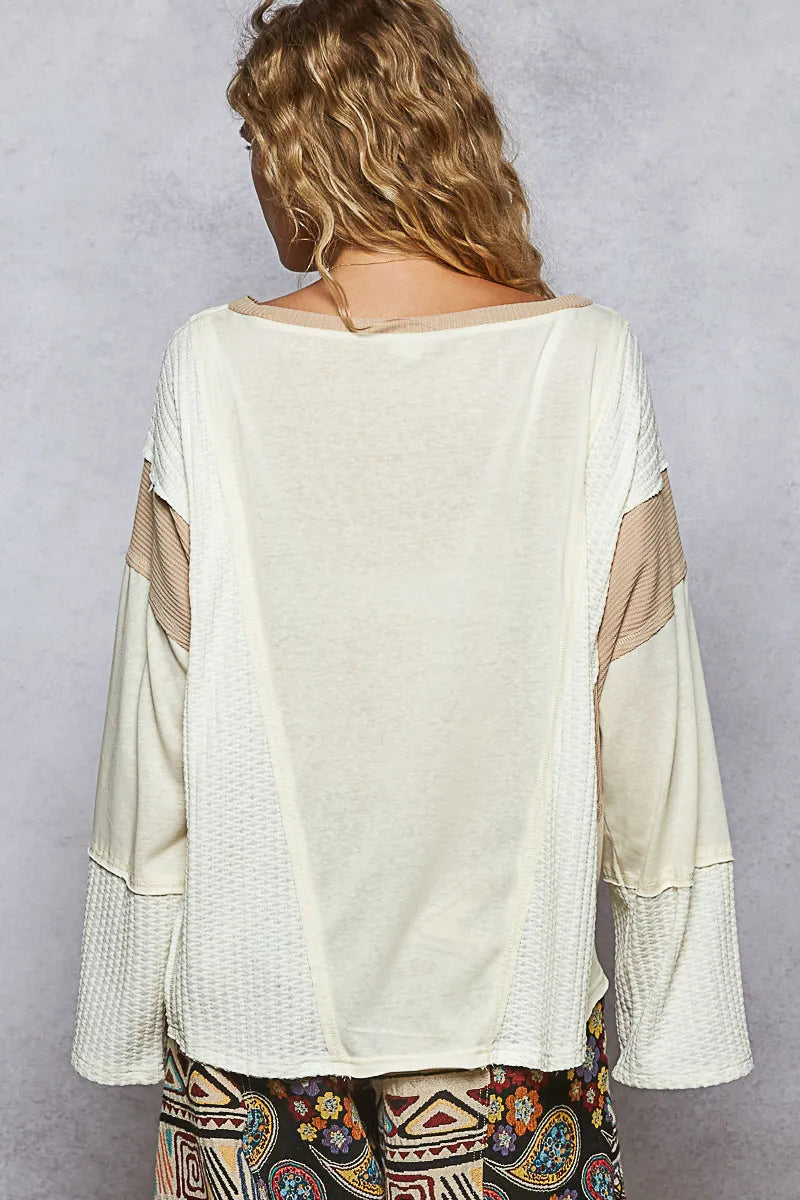 Contrast Round Neck Long Sleeve T-Shirt