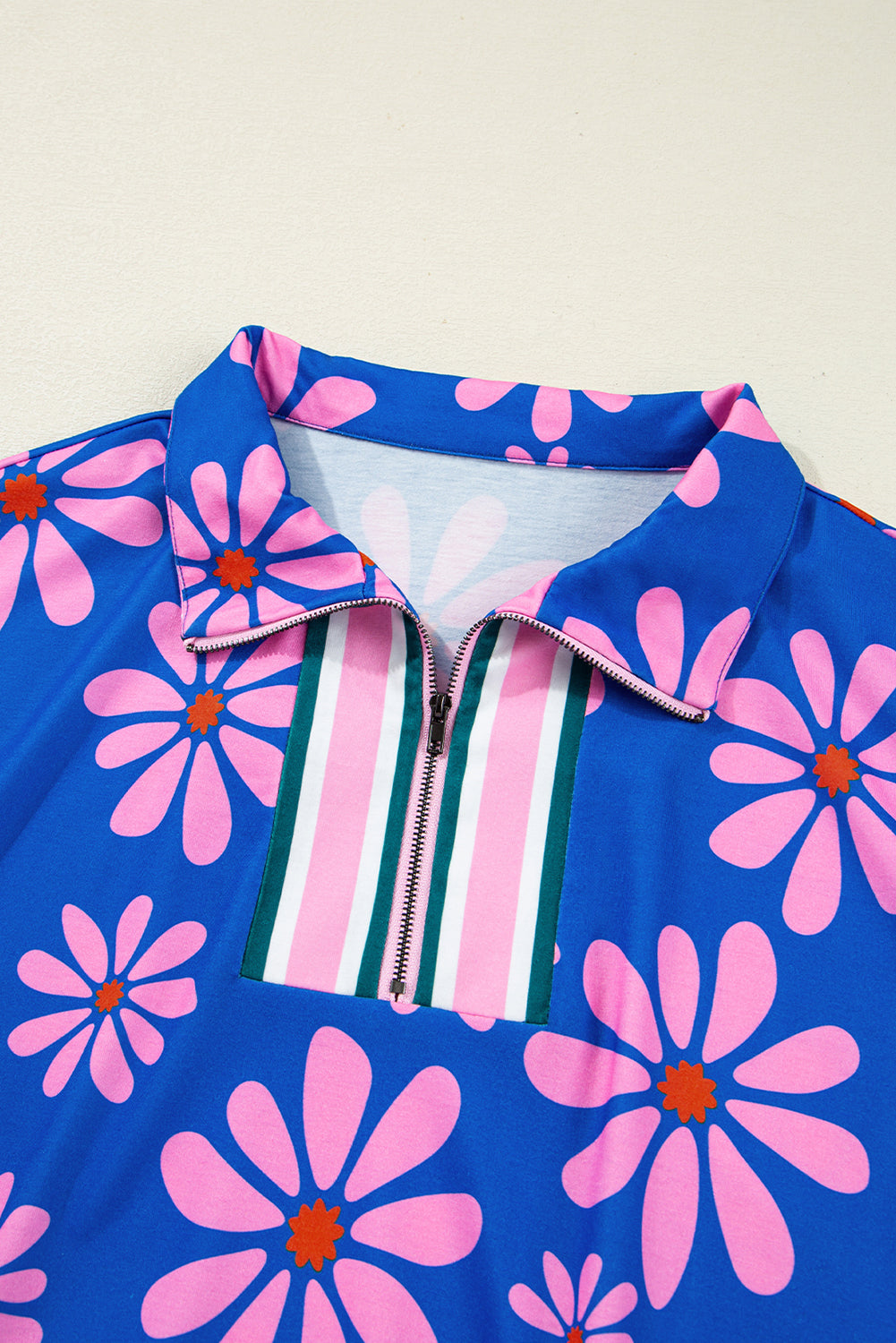 Purple Pop of Color Quarter Zip Collar Drawstring Waist Floral Mini Dress