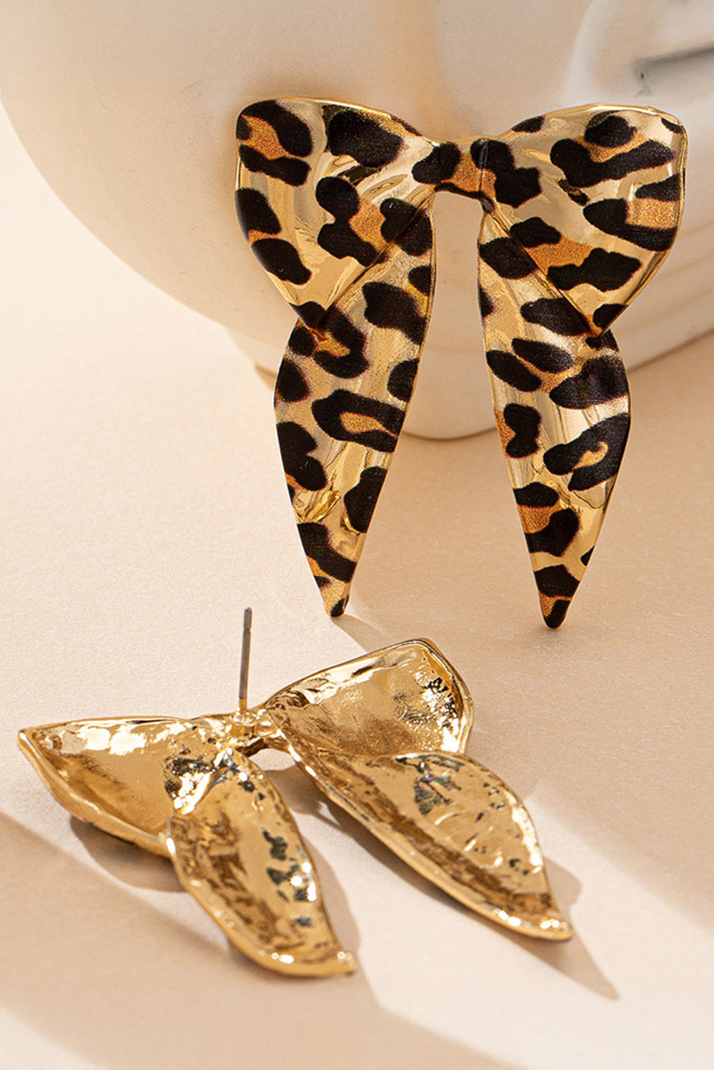Gold Leopard Print Bowknot Shape Earrings