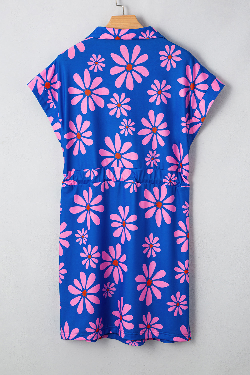 Purple Pop of Color Quarter Zip Collar Drawstring Waist Floral Mini Dress