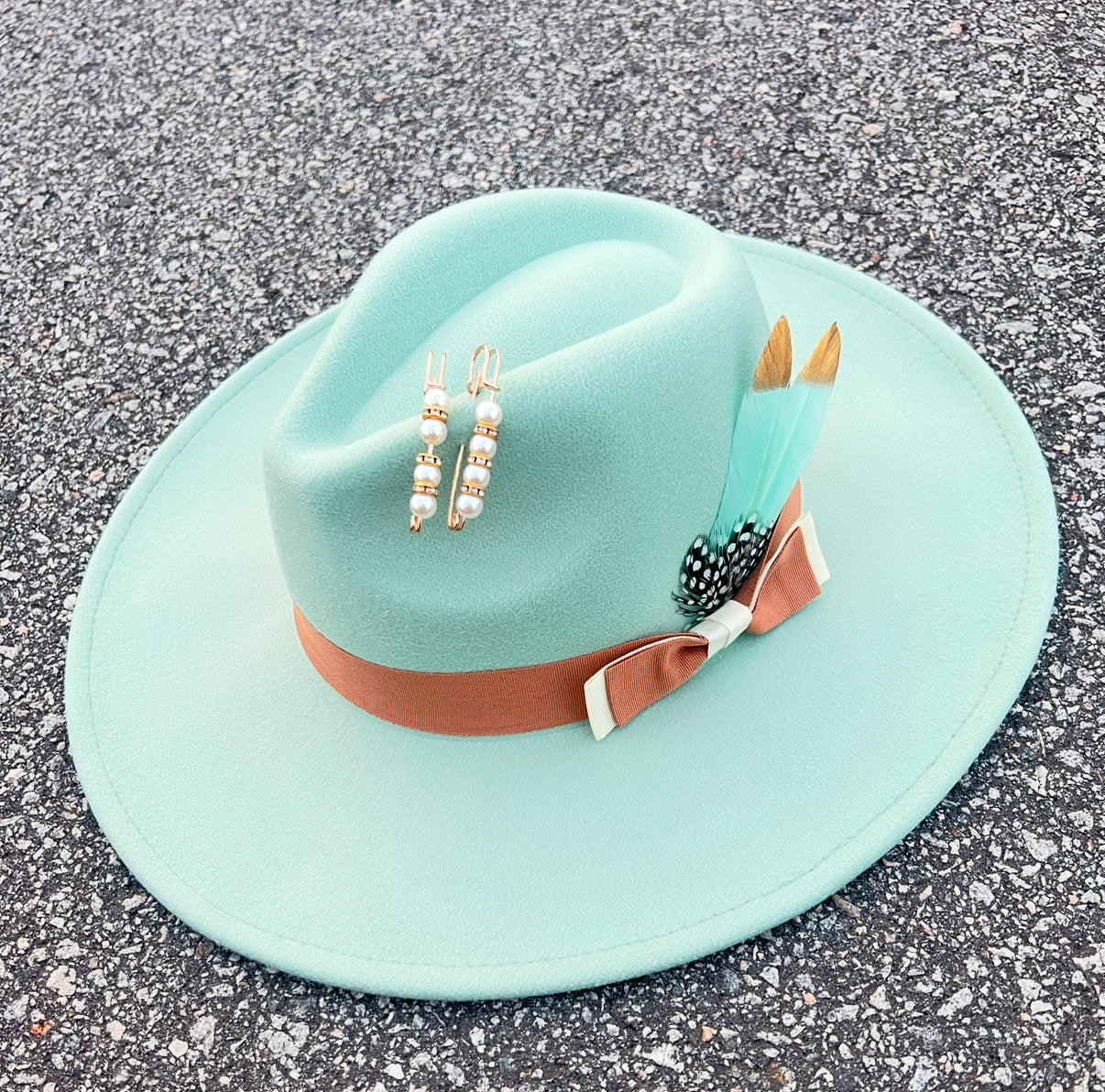 Bow Tie Fedora Hat - vanilla mint-2