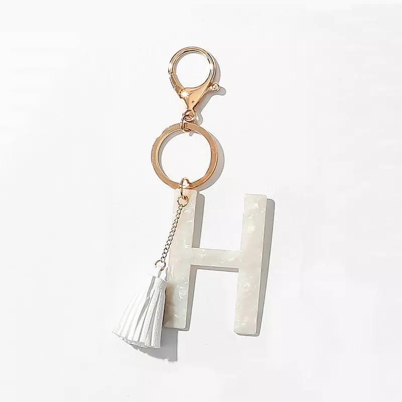 Tasseled Initial Key Chain, White-8