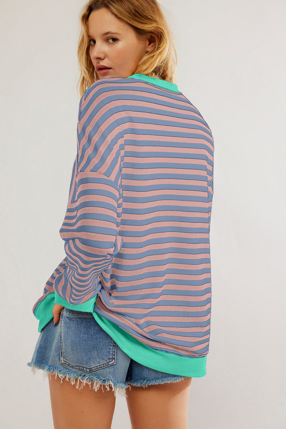 Racing Red Striped Contrast Trim Drop Shoulder Sweatshirt