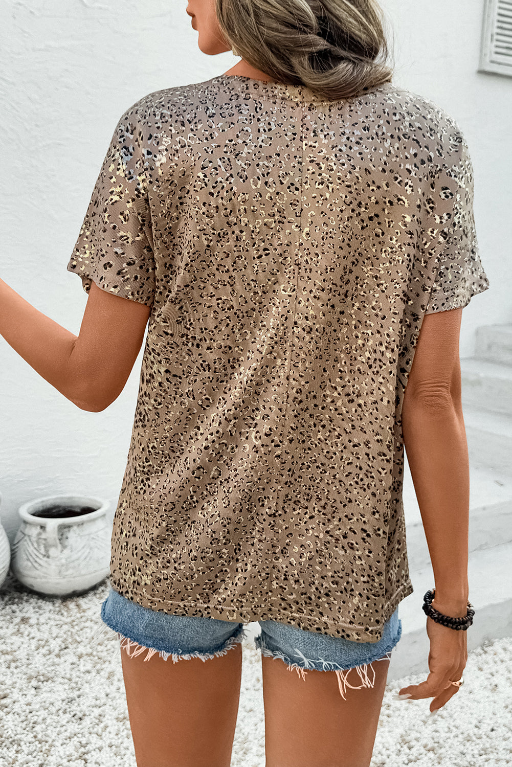 Parchment Shimmer Leopard Print Dolman Sleeve T Shirt