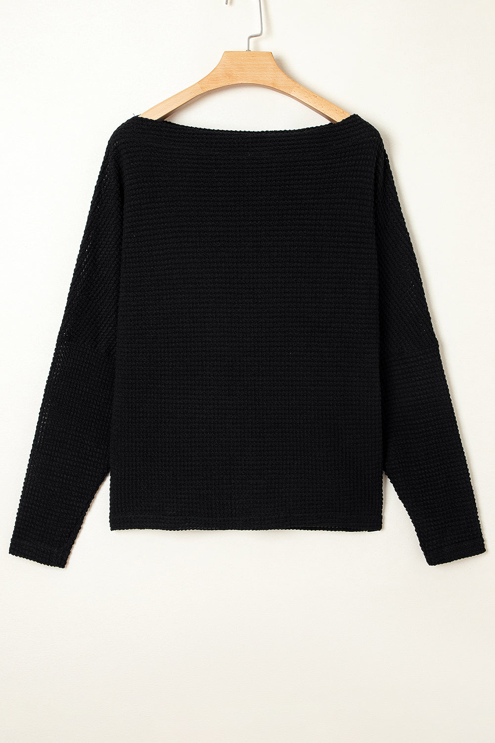 Black Waffle One Shoulder Long Sleeve Knit Top