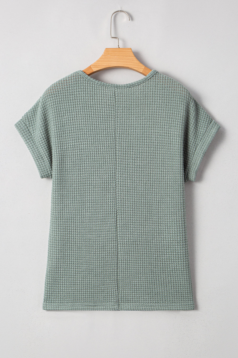 Mist Green Hollow Patchwork Waffle Knit Top