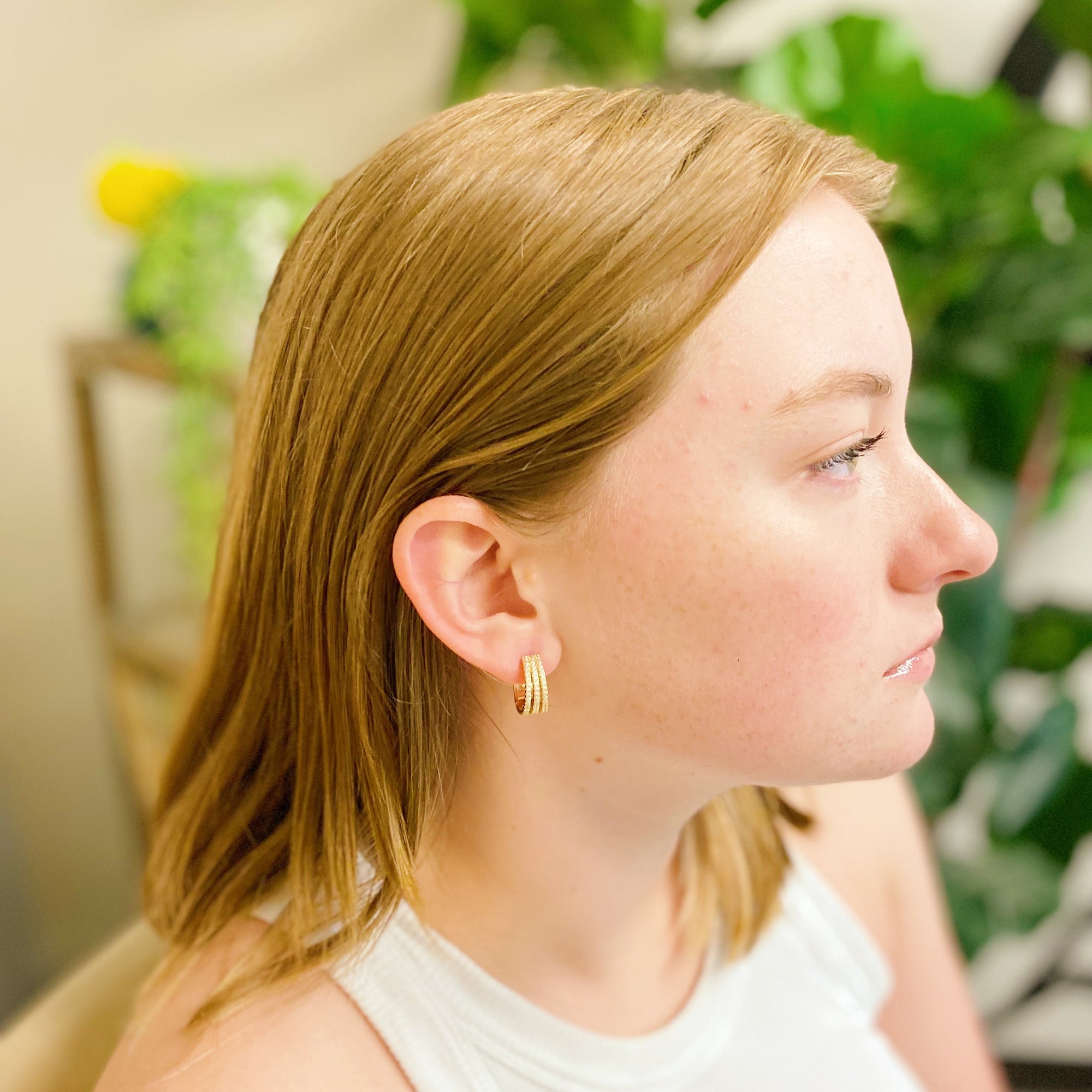 Triple Shine Huggie Earrings-2