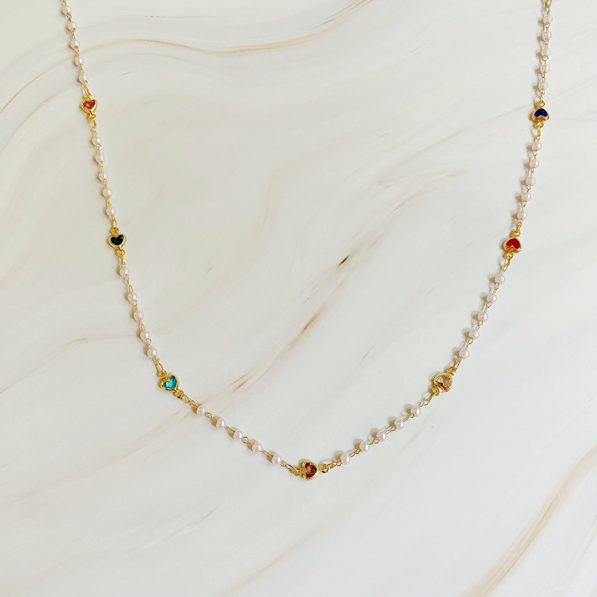 Precious Mini Heart Pearl Chain Necklace-1