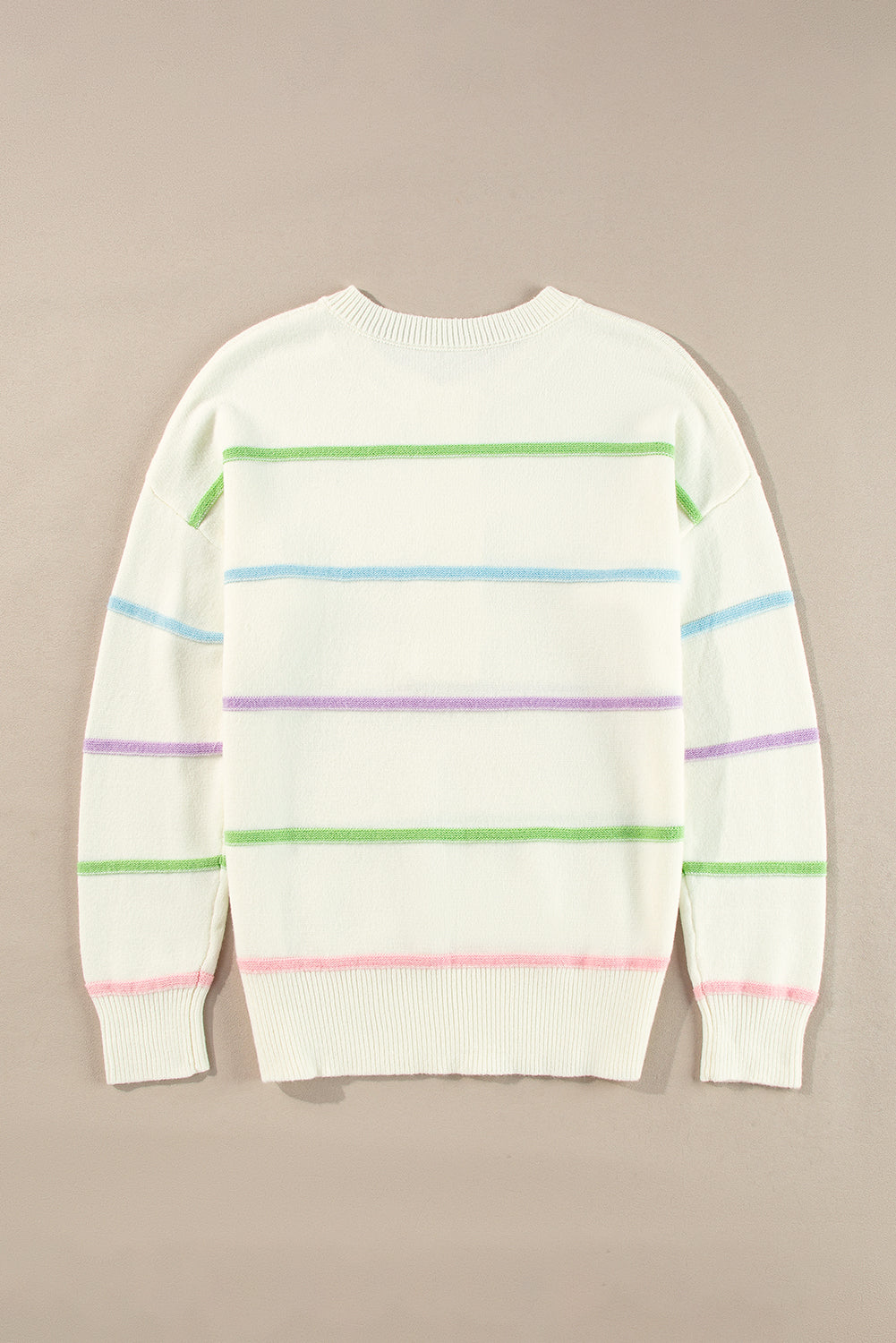 White Rainbow Striped Drop Sleeve Henley Sweater