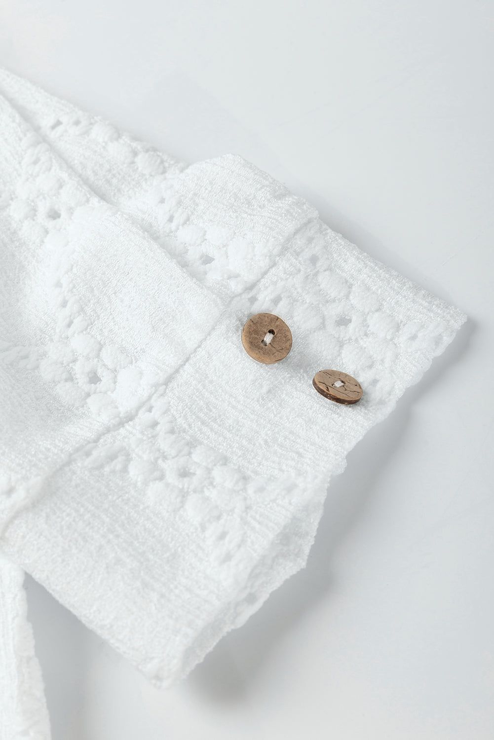 White Embroidered Floral Geometric Button Short Sleeve Top