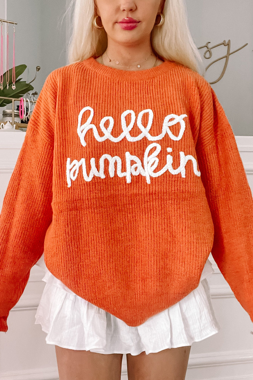 Flamingo Hello Pumpkin Graphic Sweater