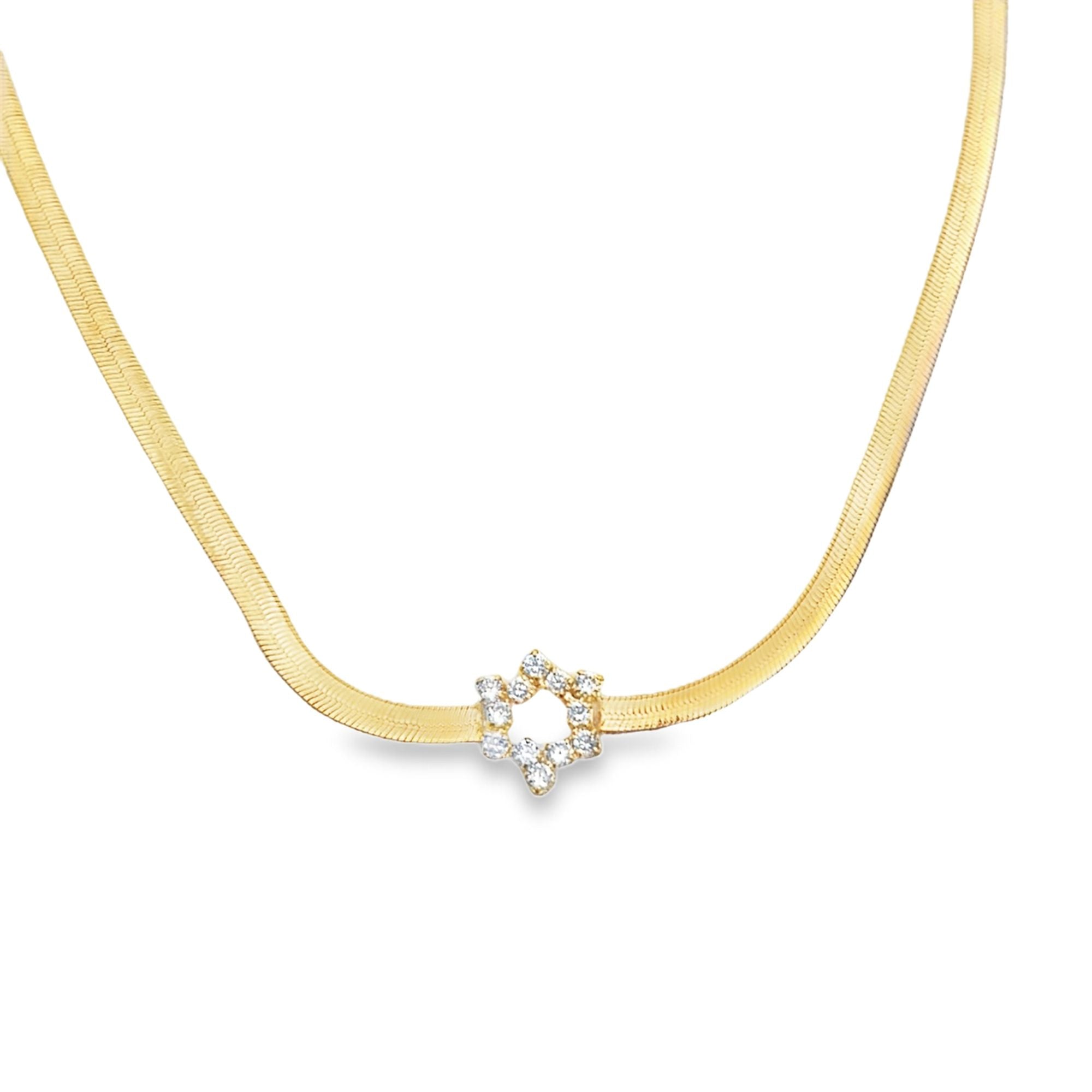 3mm Herringbone CZ Star Charm Necklace (H15)-2