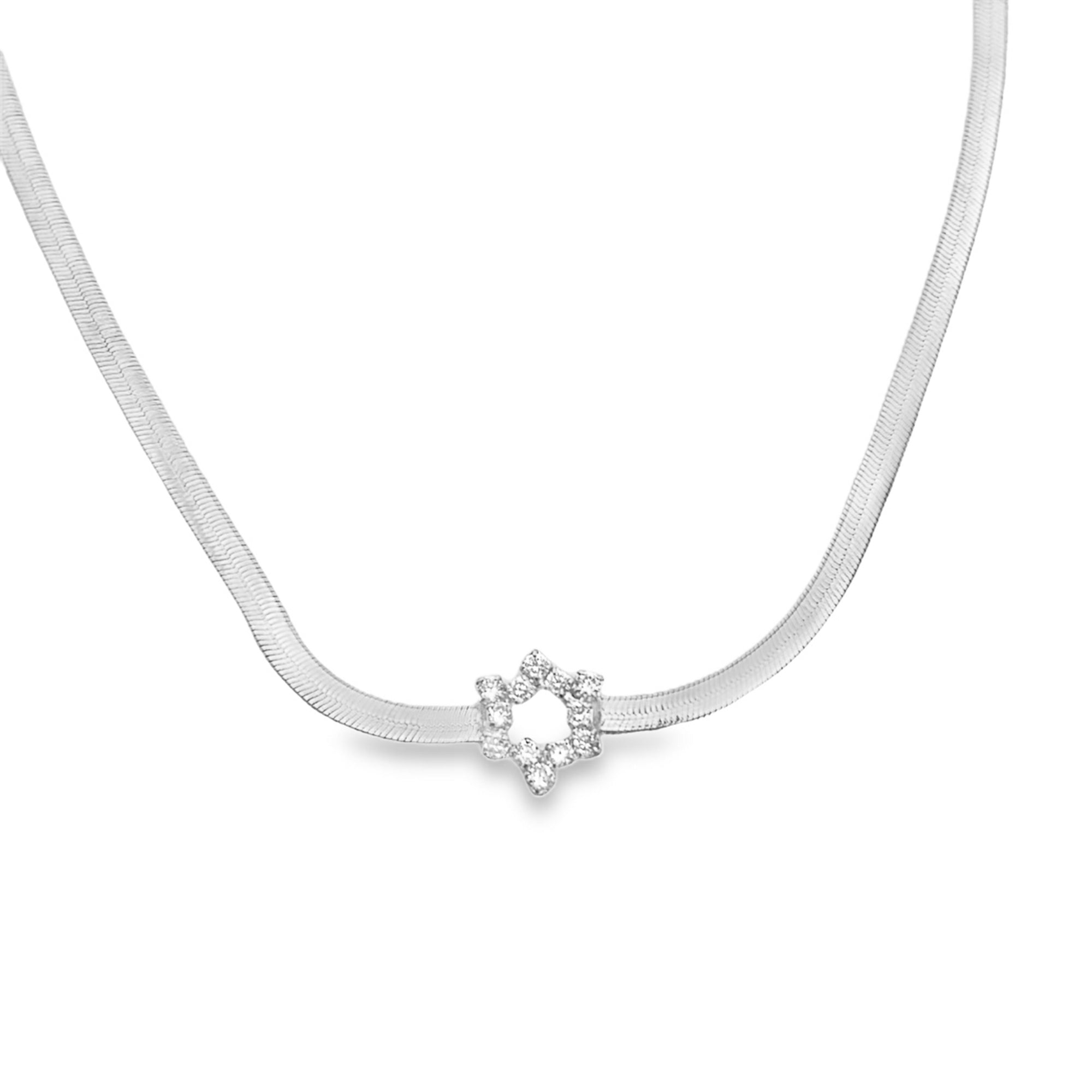 3mm Herringbone CZ Star Charm Necklace (H15)-1