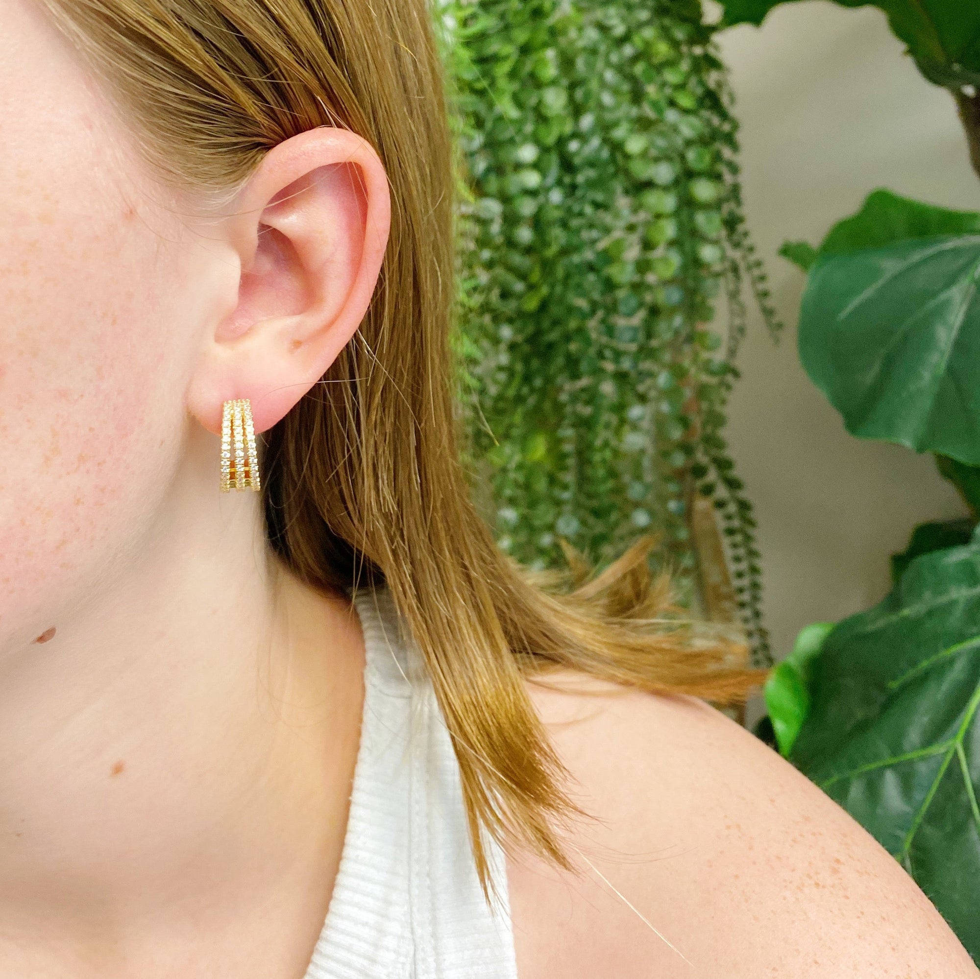 Triple Shine Huggie Earrings-3