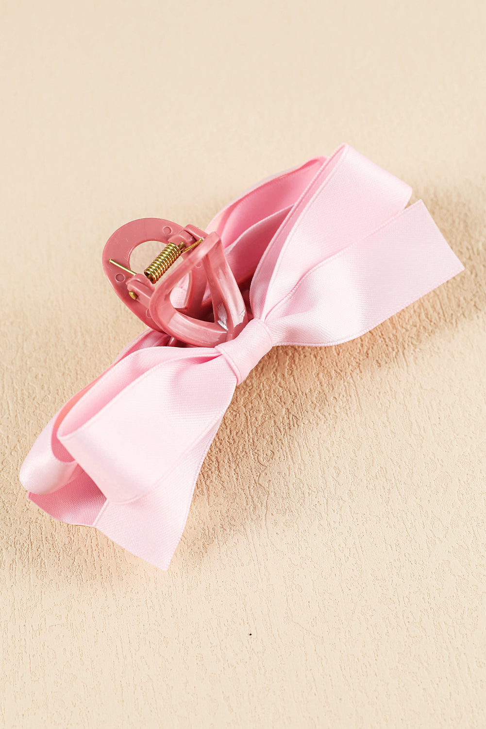 Pink Solid Color Ribbon Bow Decor Hair Clip