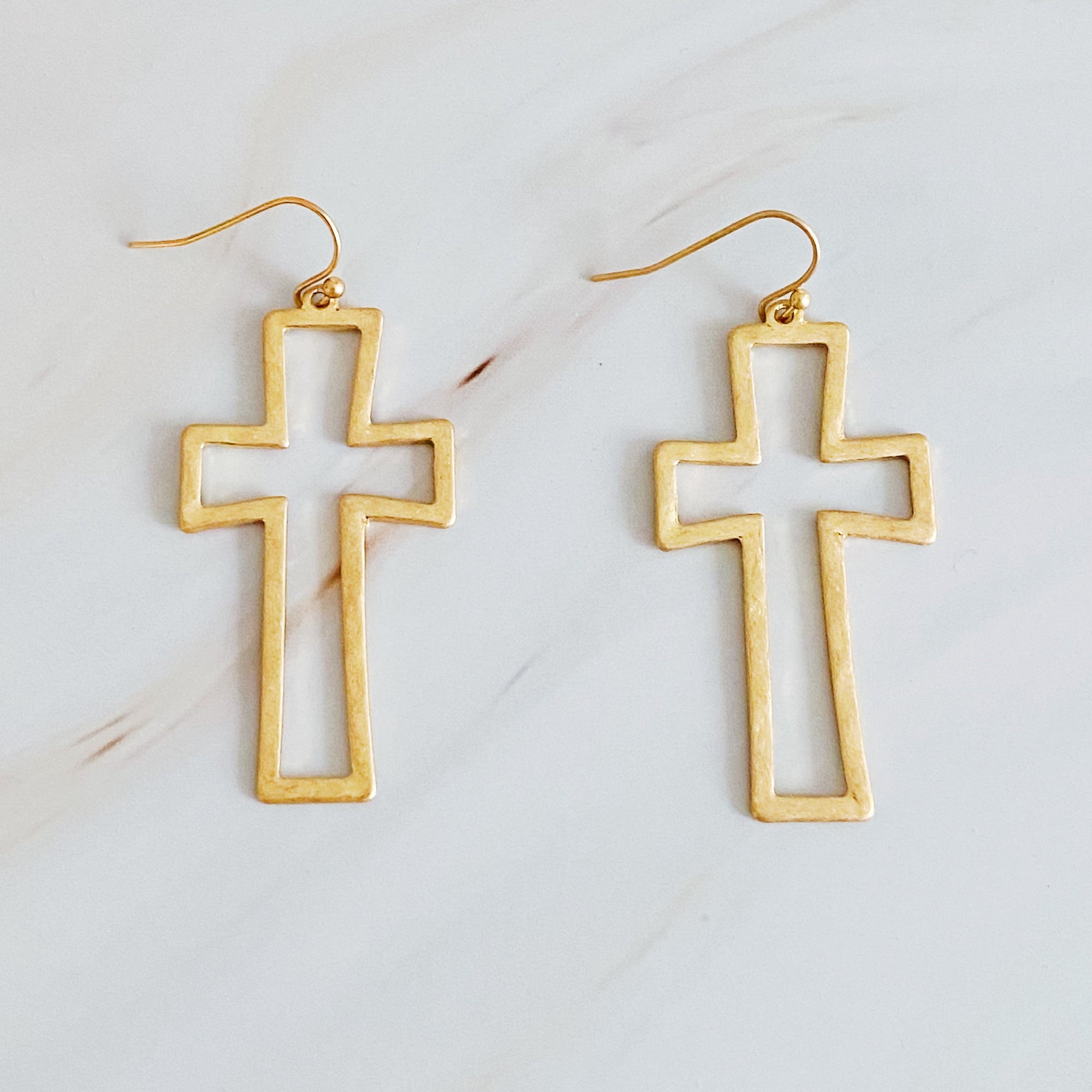 Dangle Cross Outlined Earrings-5