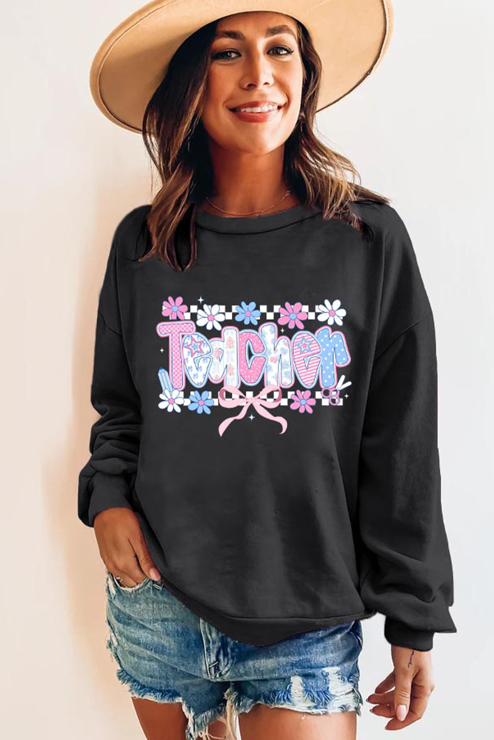 Black Custom Teacher Graphic Sweatshirt