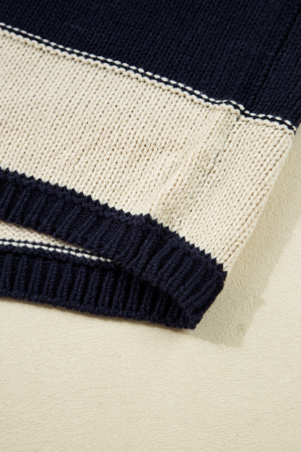 Blue Stripe Color Block PLus Size Drop Shoulder Sweater