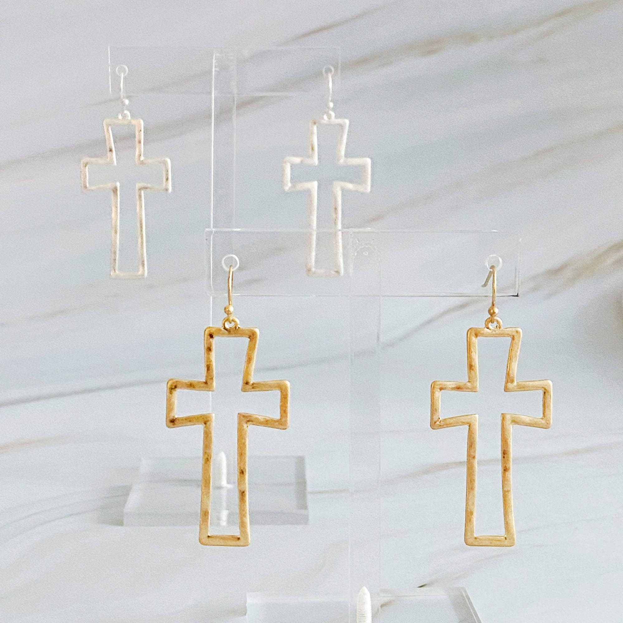 Dangle Cross Outlined Earrings-2