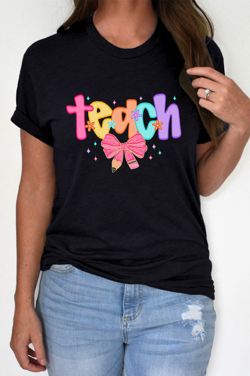 Black Teach Bow Graphic Holiday Tee