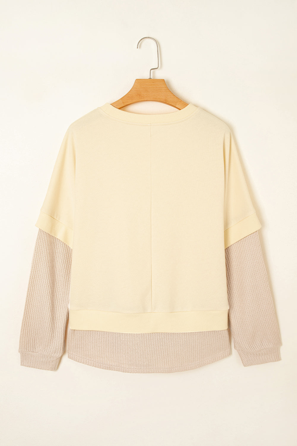 Apricot Fake Two-Piece Waffle Patchwork Sweatshirt