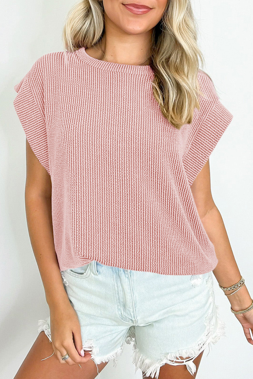 Sepia Rose Twisted Ribbed Textured Plain T Shirt