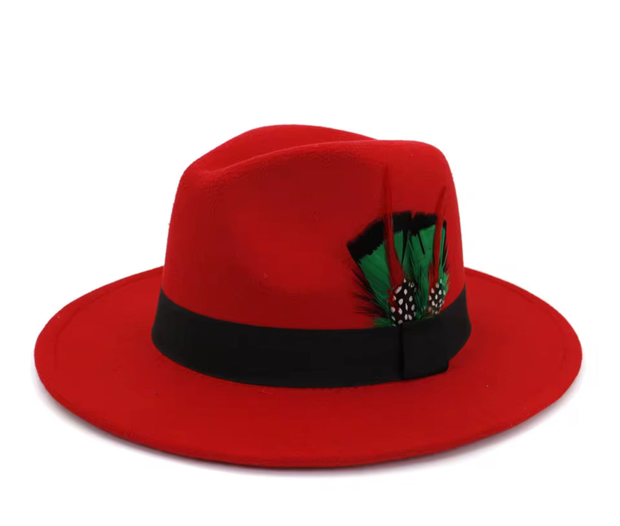 Red Feathered Fedora Hat - Classic Design with Rust Finish, Ideal for Special Occasions and Outdoor Events-0