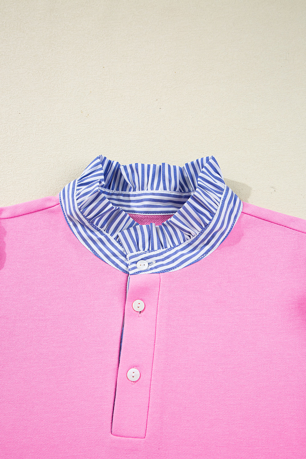 Pink Striped Collar Long Sleeve Ruffle Hem Dress