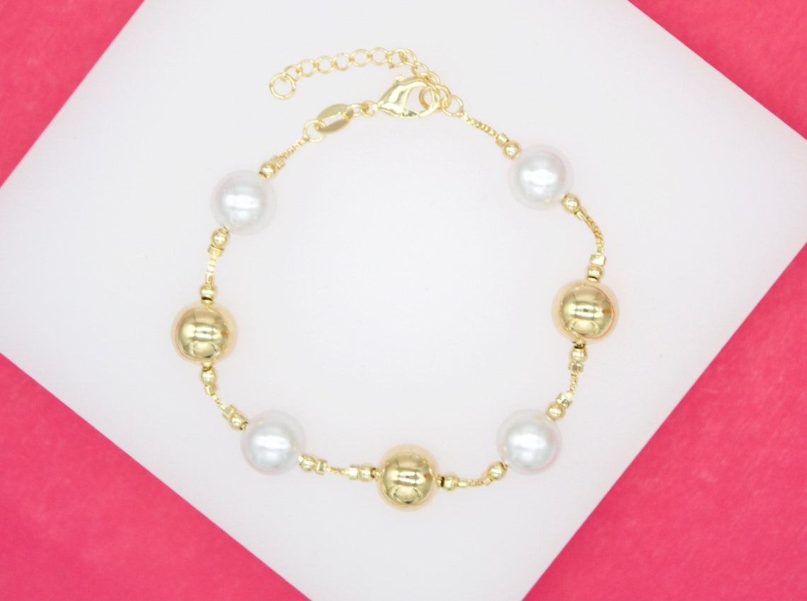 10mm Pearl Bead Box Chain Bracelet (I106)-0