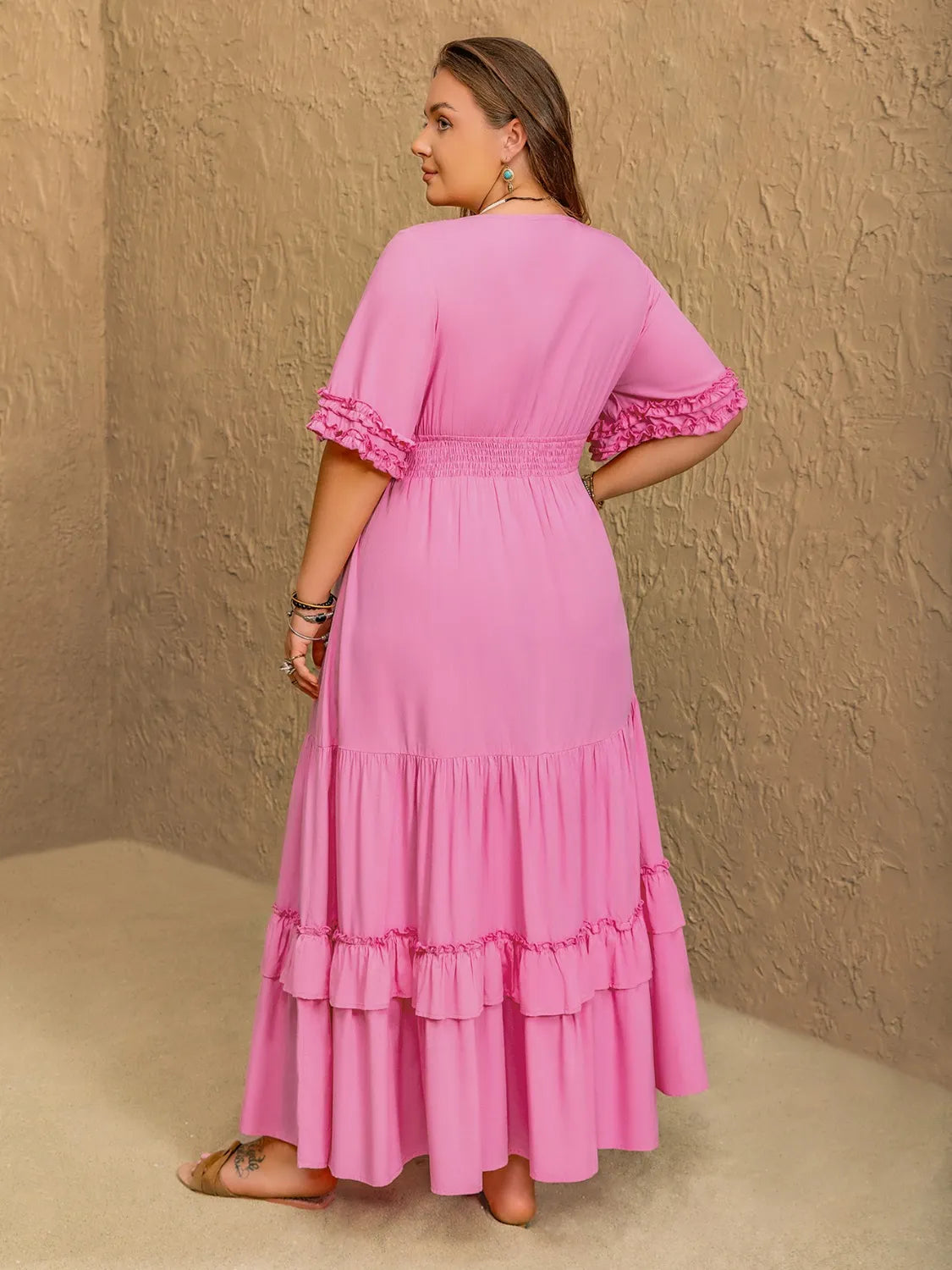 Plus Size V-Neck Half Sleeve Maxi Dress