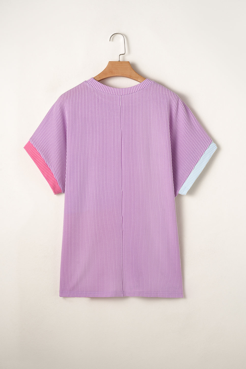 Rose Red Leopard Colorblock Patchwork Corded Plus Size T Shirt