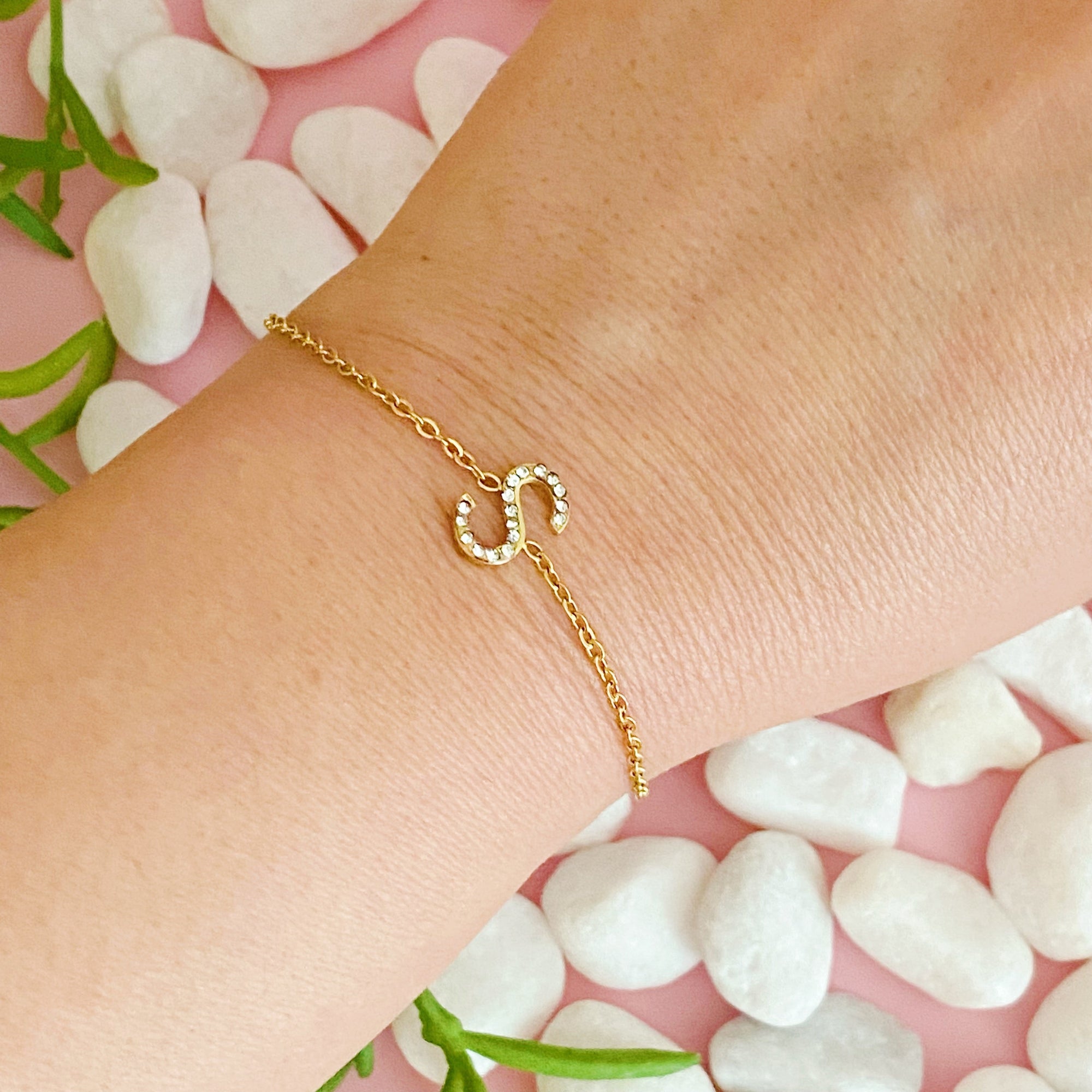 Dainty Sparkle Initial Bracelet-18