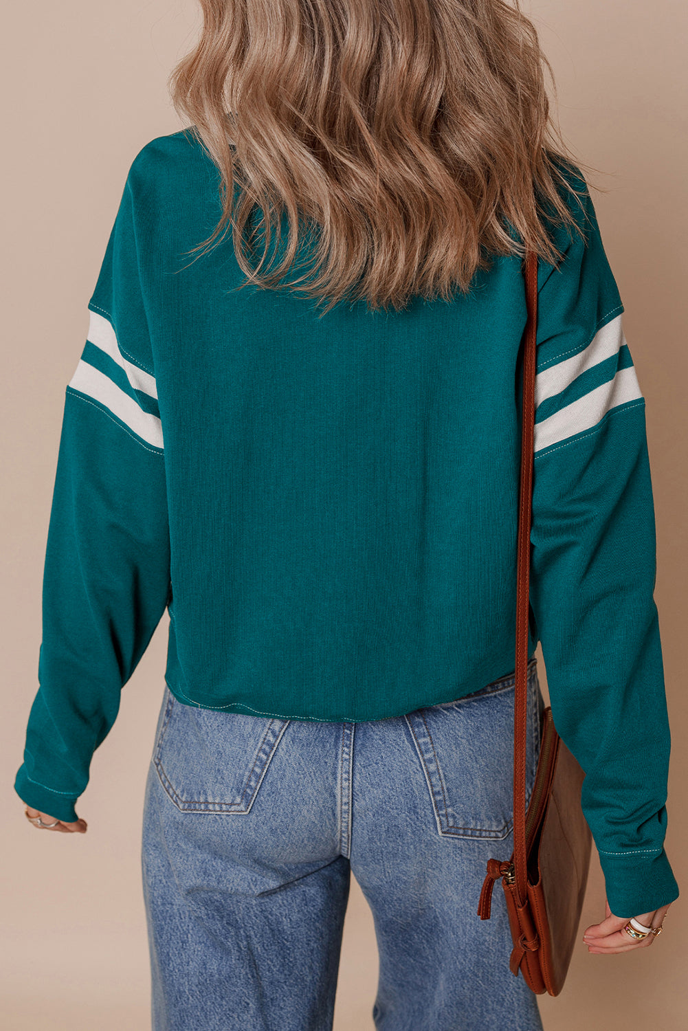 Blackish Green Contrast Striped Patchwork Drop Shoulder Sweatshirt