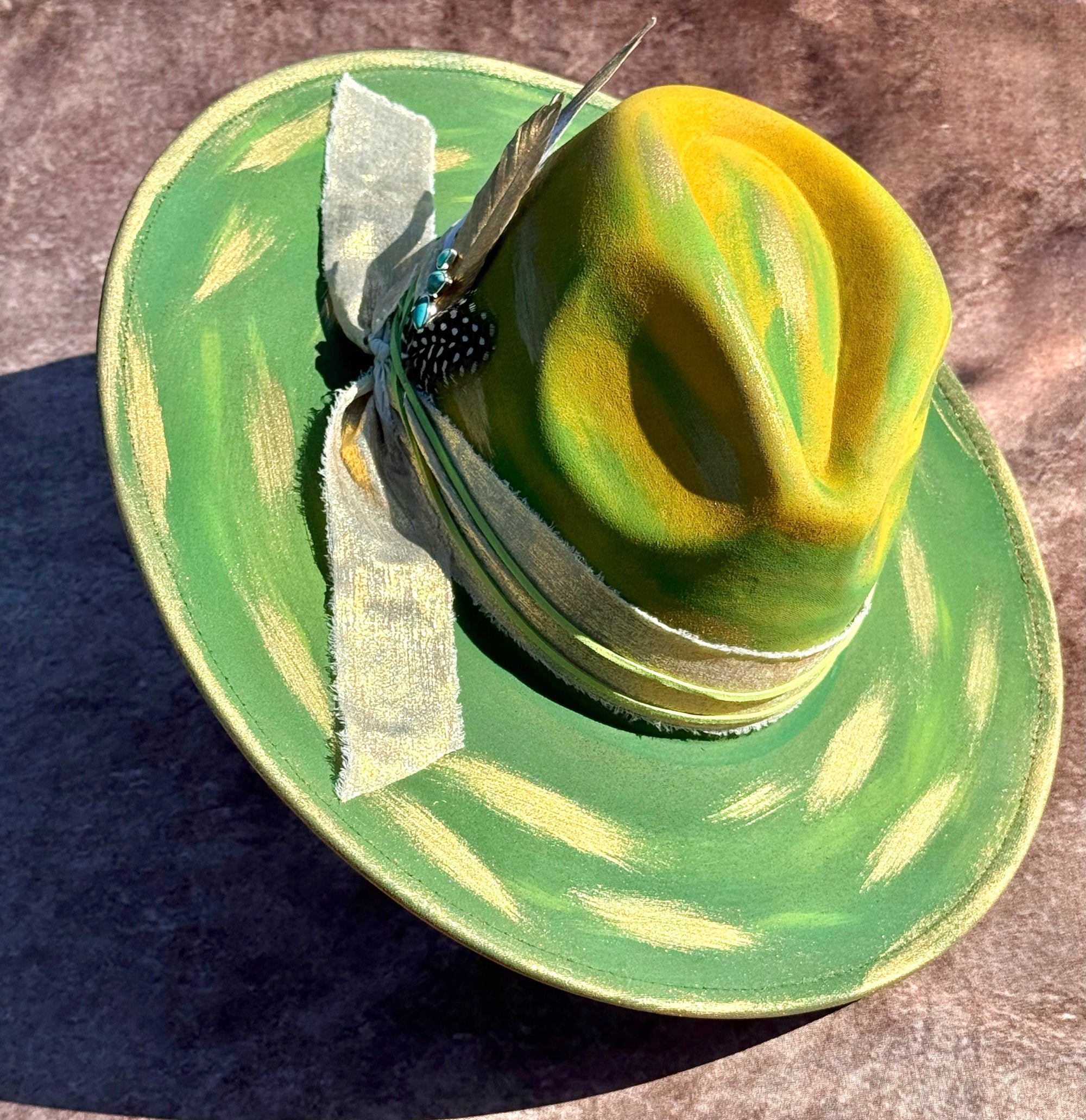Custom handcrafted limedrop Fedora Hat-4