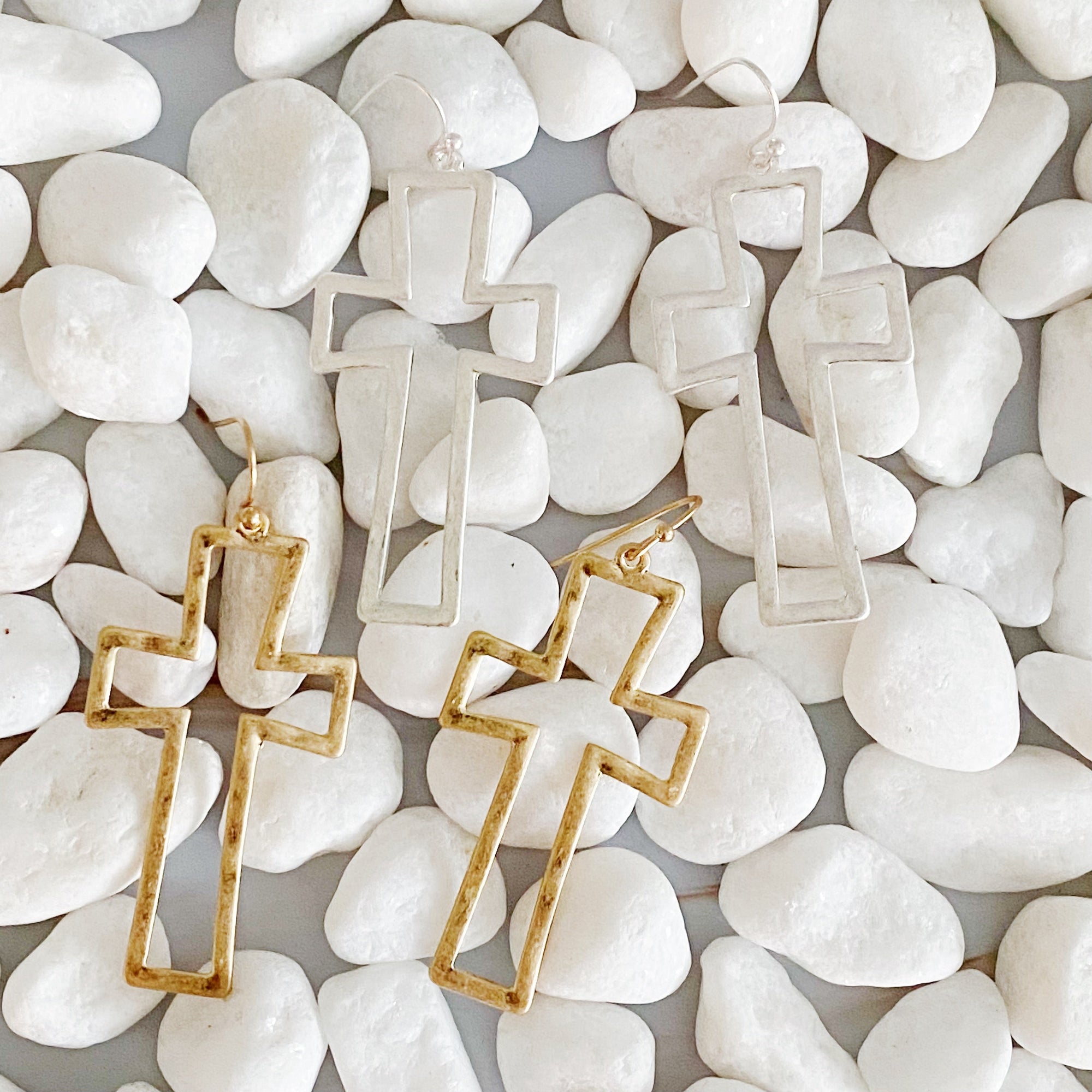 Dangle Cross Outlined Earrings-3