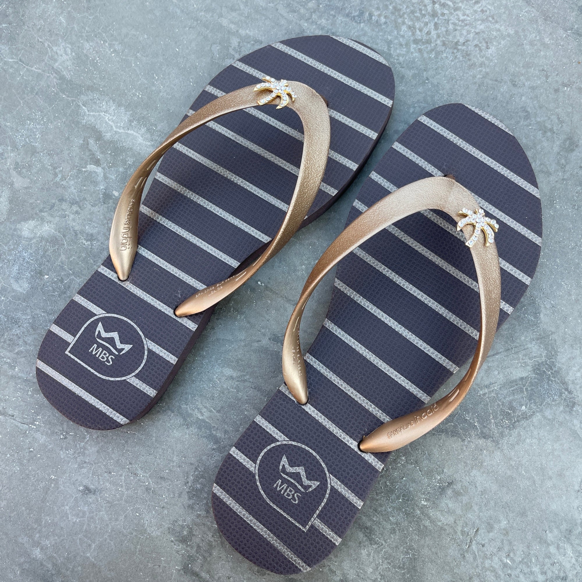 Natural Rubber Flip Flops Brown Gold Palm Tree-2