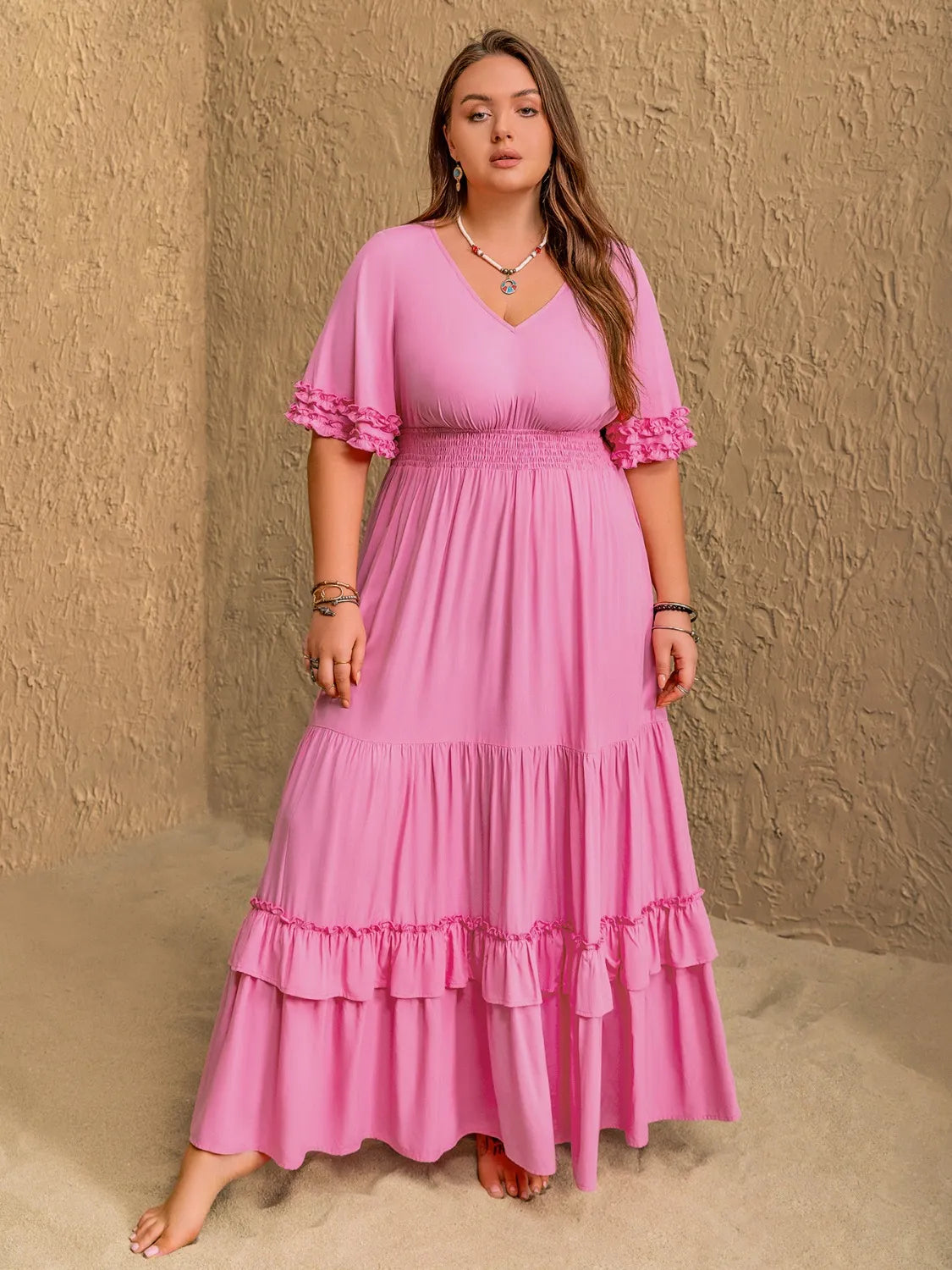 Plus Size V-Neck Half Sleeve Maxi Dress