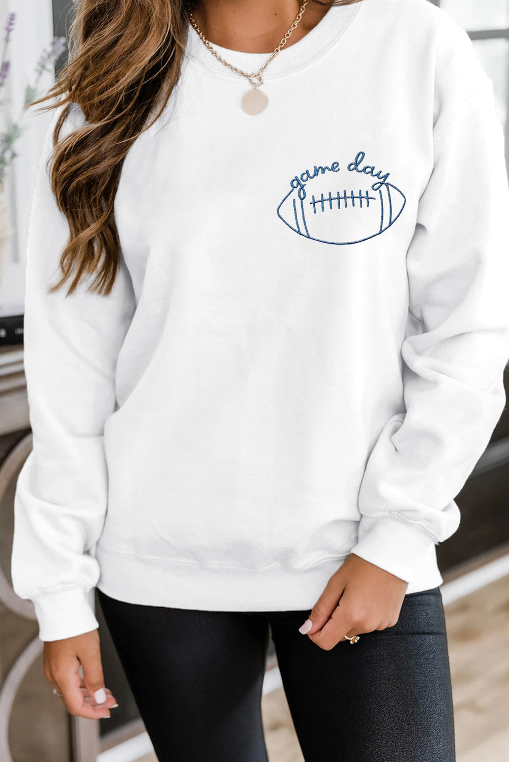 White game day Football Embroidered Casual Sweatshirt