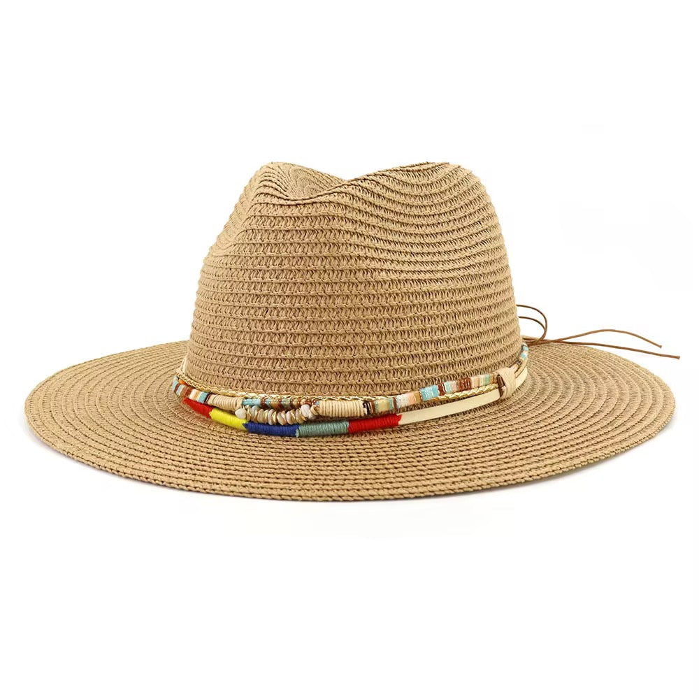 Yours Straw Fedora Hat - Adjustable with Beaded Band - Unisex Natural Grass Hat - Hand Wash Only - 56-58 Size-0