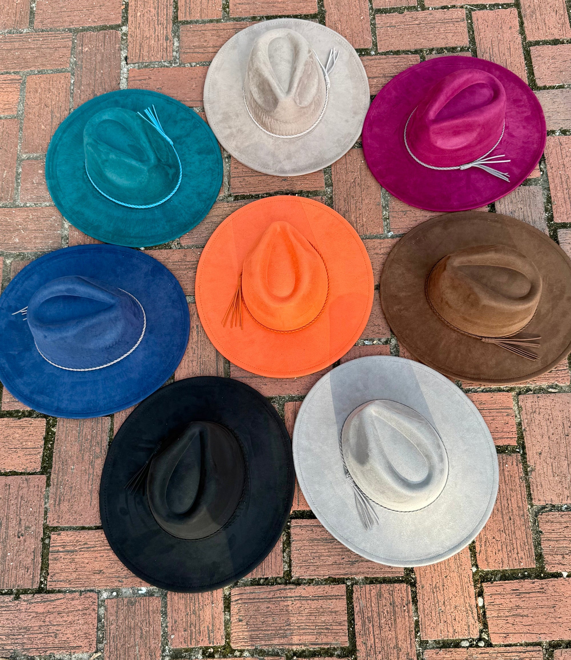 Wide Brim Fedora Hat - Vegan Suede Material, With Dazzling Accessory, Adjustable Straps, 10cm Brim, 12cm Height, Unisex Fashion Accessory-1