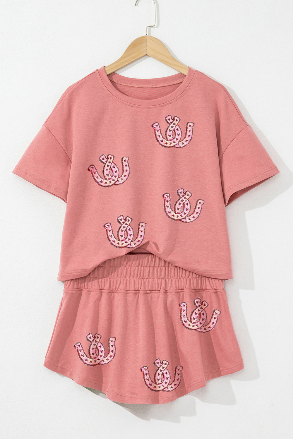 Blossom Sequin Horseshoe Cropped Tee and High Waist Skort Set