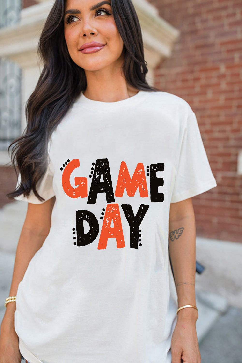 White GAME DAY Funny Letter Printed Casual Tee