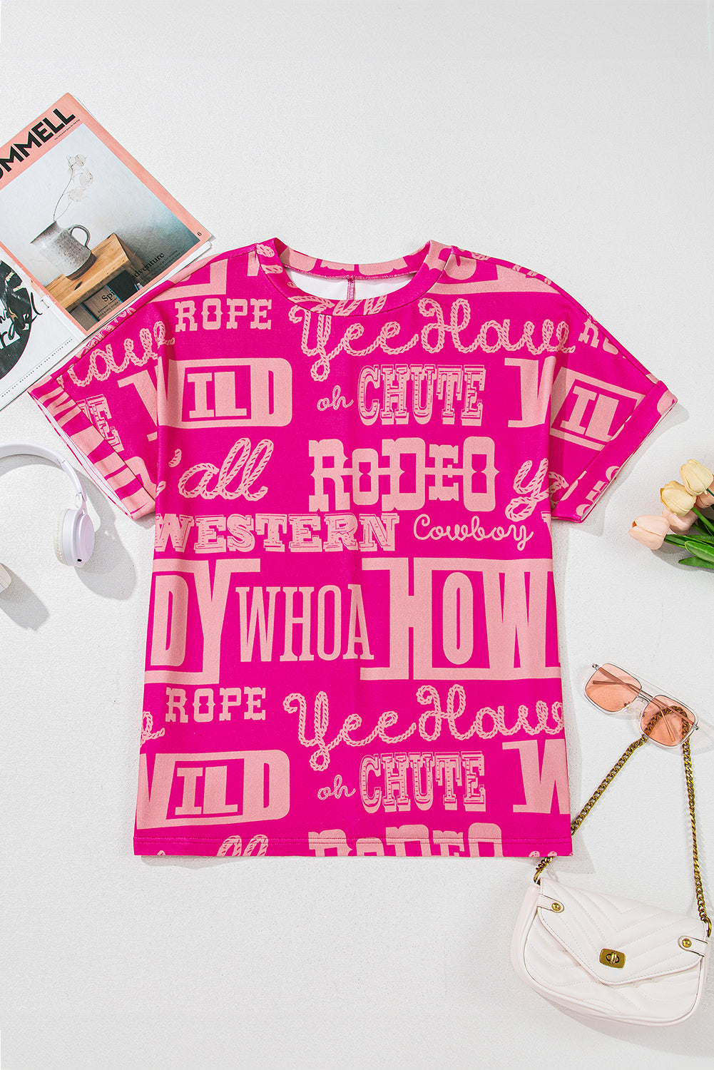 Rose Vintage Letter Print Graphic Loose Tee